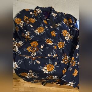 Johnny Bigg Long Sleeve Button Down Navy "Madden" Floral Print Men's Shirt NWT